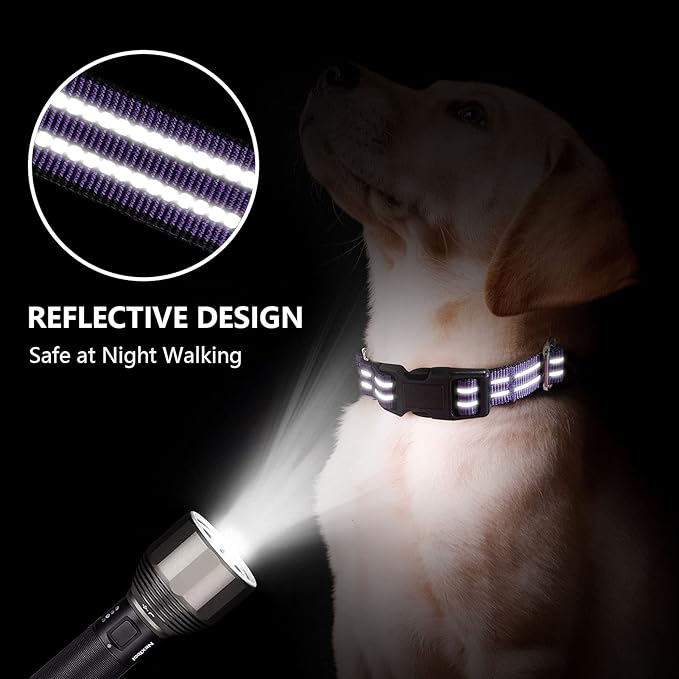 Hikiko Martingale Collar for Dogs Reflective Nylon Dog Collar with Quick Release Buckle Adjustable Training No Slip Dog Collar (X-Large, Purple)