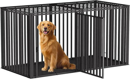 Steel Tube Heavy Large Dog Crate with Mat Base, 55" L x 32" H Dog Crates for Medium Large Dogs, Big Dog Cage, Dog Kennel, Puppy Dog Playpen with Top, Pet Cage, Indoor, Black3