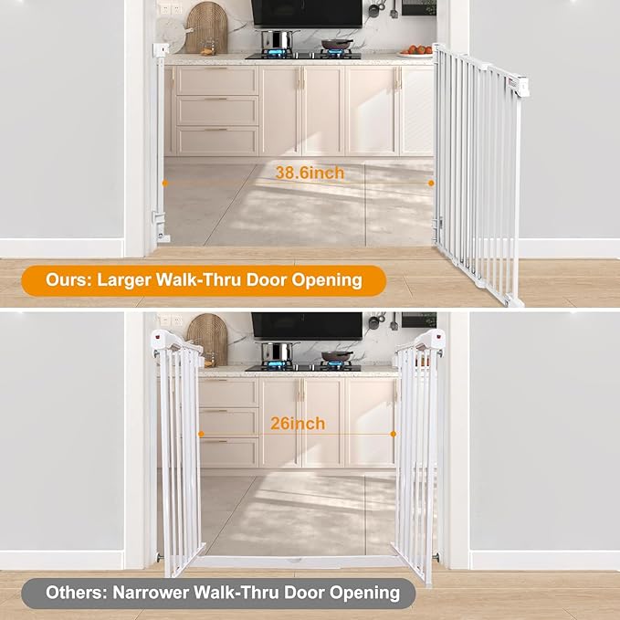 No Bottom Bar Baby Gate, 51.18 inch Tall Cat Pet Gate for Doorway, Adjustable 27.5in- 43 in Dog Gate with Large Walk Thru Door (White, 51.18inch)