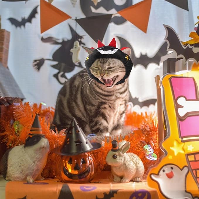 ABTOLS Halloween Dog Cat Bat Shape Hat, Adjustable Soft Small Pet Black Bat Cap Headwear for Puppy Dogs Kittens Halloween Festival Cosplay Costume Accessory Headgear