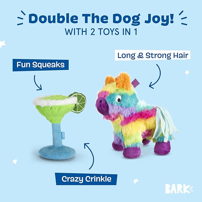 Barkbox Fiesta Party Bundle – Squeaky Dog Toys – Plush Chew Toys – Puppy and Pet Toys for Small Dogs – Full O’ Fluff Pinata & Muy Squeaky Margarita