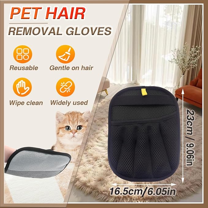 Pet Hair Remover Glove - Reusable Electrostatic Five-Finger Gloves for Cat/Dog Hair Removal on Furniture, Carpet & Clothes