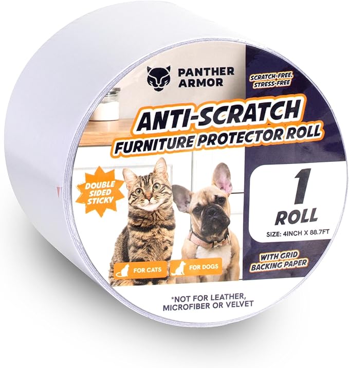 Extra Long Roll Cat Scratch Furniture Protector Tape – Single-Sided Anti-Scratch Furniture Guard (88 ft) – Clear, Flexible & Easy to Cut – Not for Leather, Velvet, Microfiber