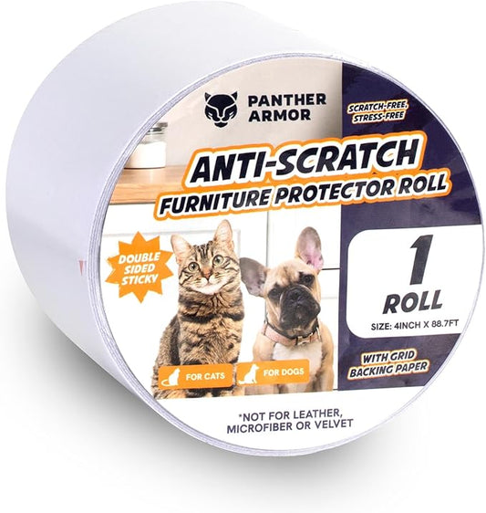 Extra Long Roll Cat Scratch Furniture Protector Tape – Single-Sided Anti-Scratch Furniture Guard (88 ft) – Clear, Flexible & Easy to Cut – Not for Leather, Velvet, Microfiber