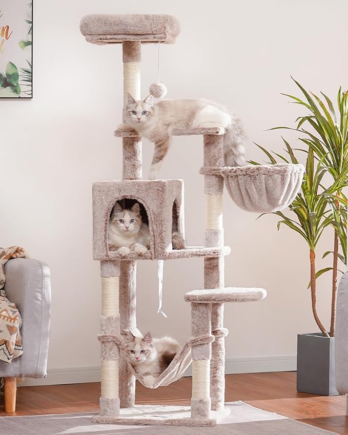Hey-brother Cat Tree with Large Hammock, Multi-Level Cat Tower for Indoor Cats, Cat Condo with Sisal-Covered Scratching Posts and Top Perch, Muchroom MPJ050MU