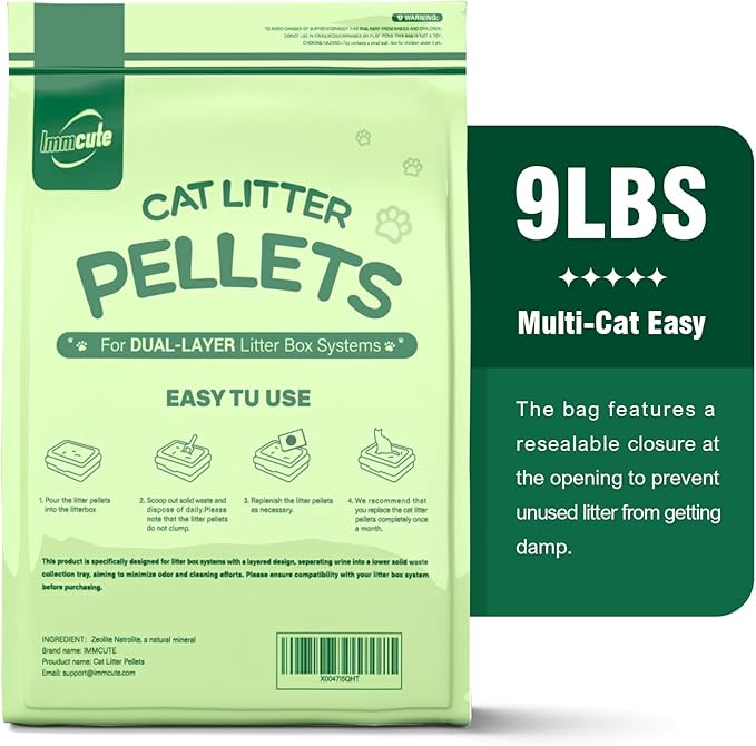 Cat Litter Pellets 18 lbs, Generic Litter Pellets Refills Exclusively for Dual-Layer Litter Box Systems, Dehydrating, Zeolite, Long-Lasting Odor Control Non-climping, Not Low-Tracking