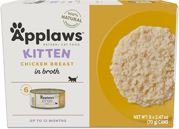 Applaws Natural Wet Kitten Food, Limited and Natural Ingredients, High Protein with No Artificial Additives, Chicken Breast in Broth (6 x 2.47oz Cans)