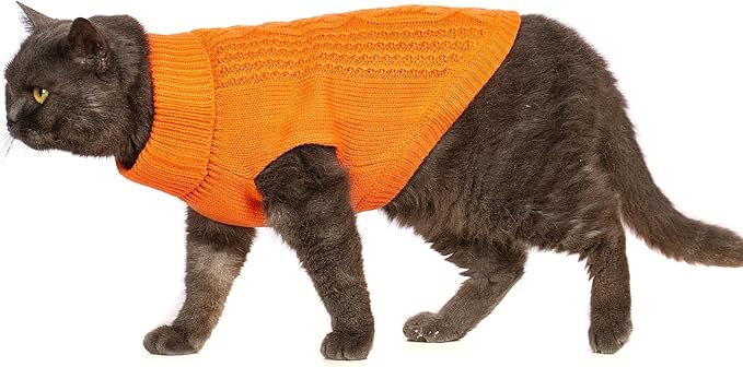 Stretchy Cat Sweater - 17 Colors & 6 Sizes | Snug Winter-Ready Knit for Boy/Girl Cats & Kittens(Orange, Small)