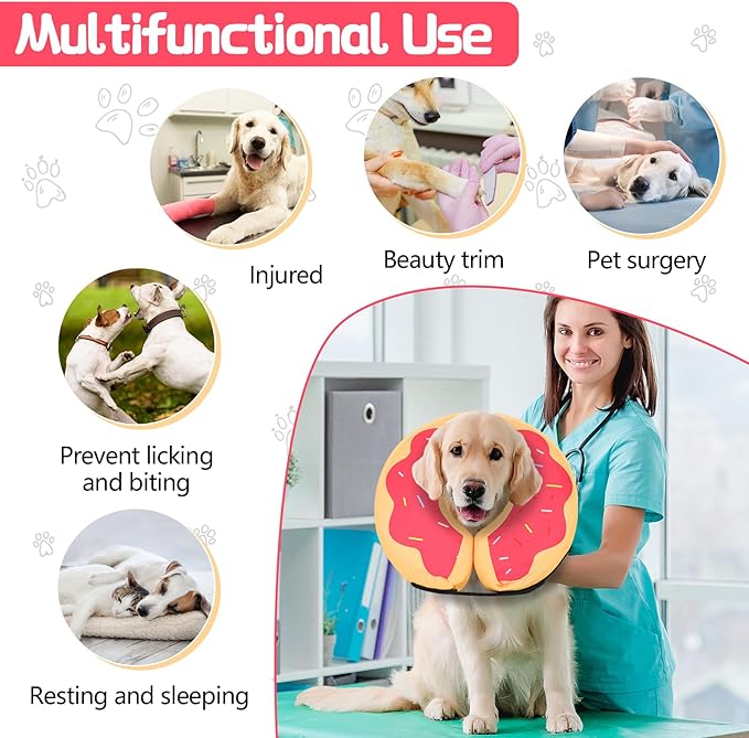 MIDOG Inflatable Dog Cone Alternative for After Surgery - Soft Protective Donut Collar Prevents Licking & Allows Eating, Comfortable Recovery E-Collar Alternative for Small Medium Large Dogs (Red,M+)