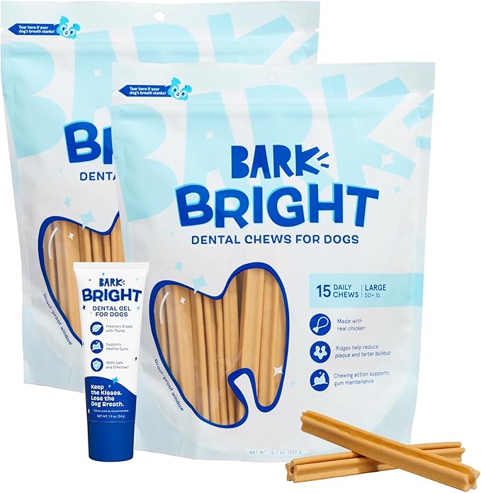 Barkbox Bright Original Dog Dental Kit, 30 Teeth Cleaning Chew Sticks & Toothpaste, Large Breeds