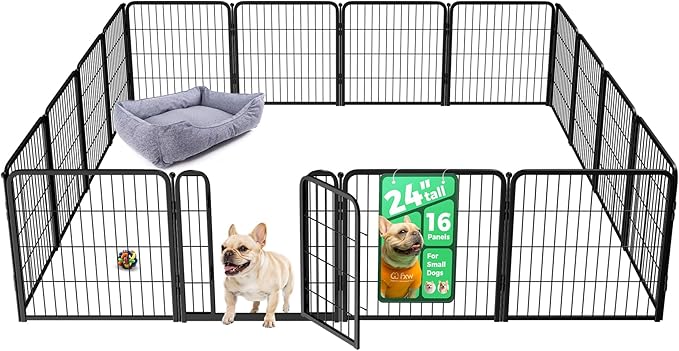 FXW Homeplus Unleashed Indoor Dog Playpen - Stress-Free and Safe Play, Heavy Duty 24 Inch 16 Panels Dog Pen for Puppy and Small Dogs, Black│Patented