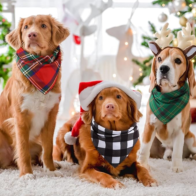 Sanwuta 50 Pieces Christmas Dog Bandanas Bulk, Classic Plaid Dog Bandanas, Triangle Scarf Plaid Kerchief for Small to Large Puppy Pet Cats(31.5 x 21.7 x 21.7 Inch)