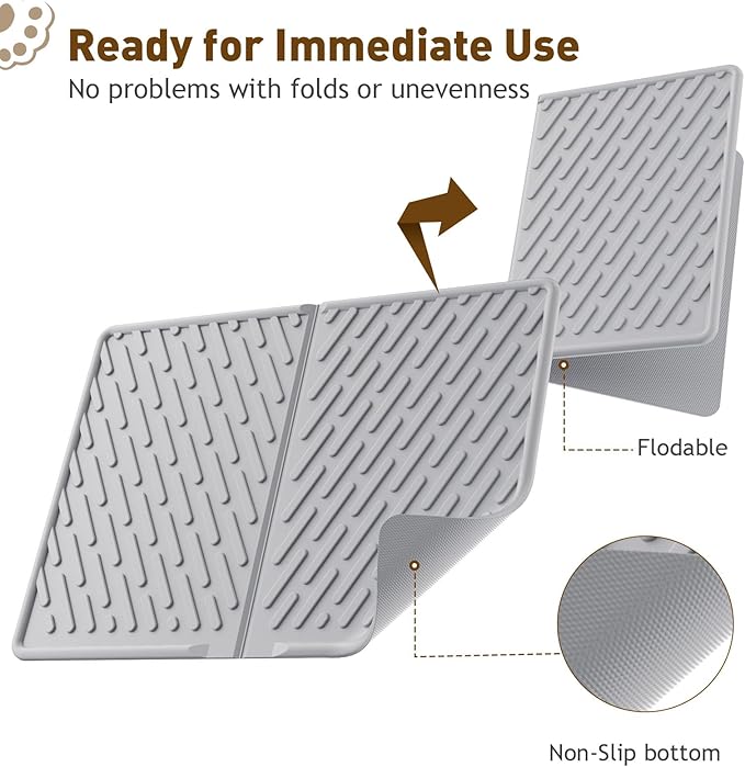 Cat Litter Mat with Grooves & Raised Edge, Urineproof/Waterproof, Litter Scattering Control, Easy to Clean & Recycle (24 * 17in-Grey-1 Pack)