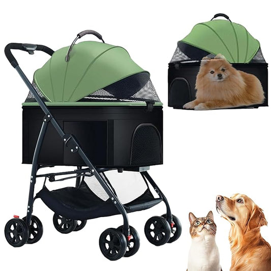 3 in 1 Dog Strollers 4 Wheels Folding Pet Stroller with Detachable Carrier Multifunction Portable Dogs Travel Carriers for Medium Small Puppy Kittens(Green)