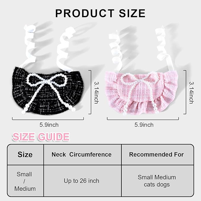HOWWFALY 2PCS Cat Beret Hat with Pearl Bowtie, Adjustable Bandana Scarf Set Pet Princess Costume for Halloween Christmas, Cat Dog Birthday Party Apparel (Pink Pearl)