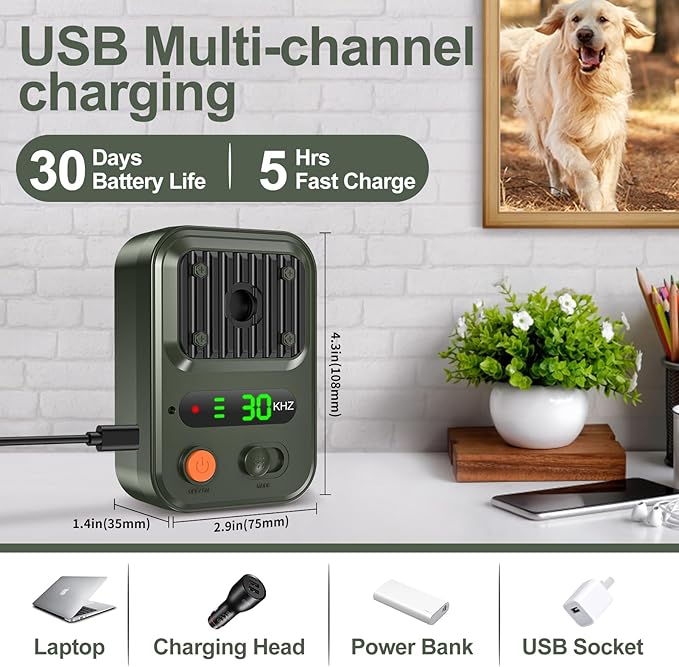 Anti Barking Devices, Auto Bark Deterrent Devices with 3 Modes, Rechargeable Dog Sonic Barking Deterrent, Barking Box Barking Control Devices, Dog Barking Silencer for Indoor and Outdoor Use（Green）9