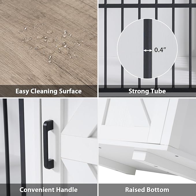 Verano Garden 44" Dog Crate, 2-in-1 Furniture-Style Dog Crate with Storage Drawer & Cabinet, Heavy Duty Dog Kennel Dog Cage Indoor for Small Medium Dogs, White (44" Right Facing Door)