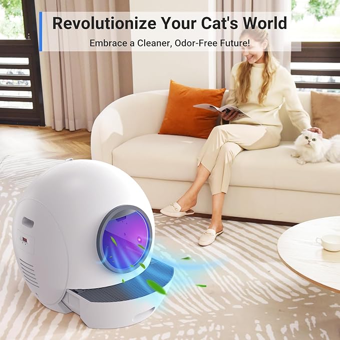 ELS PET Automatic Cat Litter Box Self Cleaning for Multi Cats, APP Control Smart Litter, White