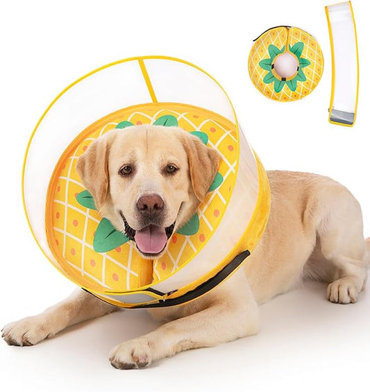 Inflatable Dog Cone Collar for Large Medium Small Dogs, Soft Dog Donut Collar Adjustable Recovery Cone for Pets After Surgery, Extra Enhanced Anti-Licking Guard Shield (Pineapple, X-Large)