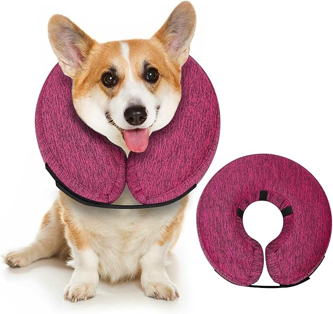 MIDOG Inflatable Dog Cone Alternative for After Surgery - Soft Protective Donut Collar Prevents Licking & Allows Eating, Comfortable Recovery E-Collar Alternative for Small Medium Large Dogs (Rose,S)