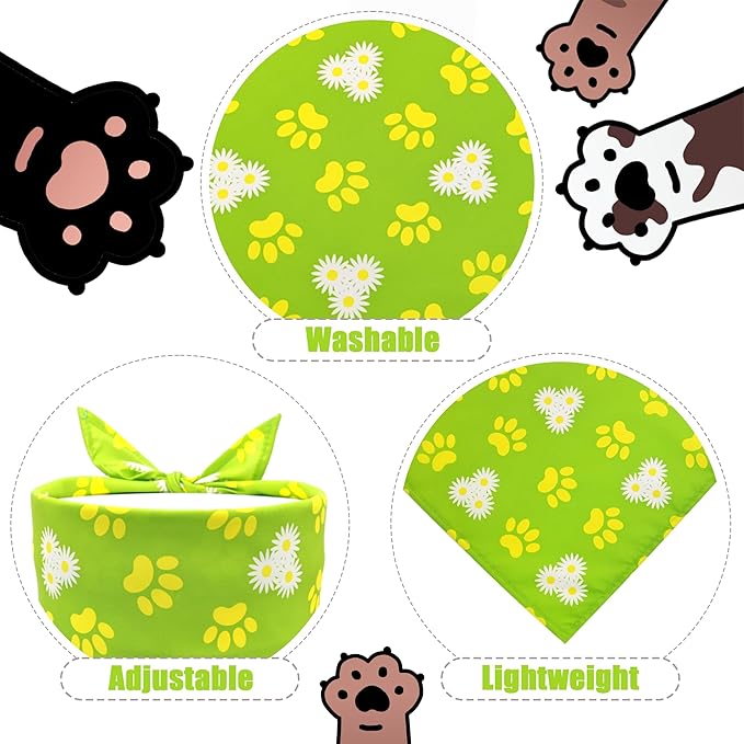 7 PCS Small Dog Bandanas Paw Print Hemming Seam Edge Dogs Bandana for Medium Cats Large Scarfs Party Grooming M