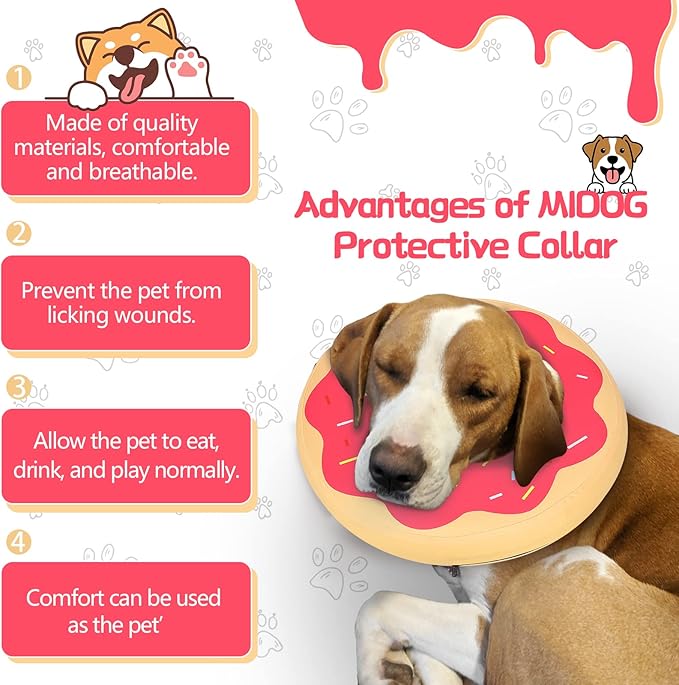 MIDOG Inflatable Dog Cone Alternative for After Surgery - Soft Protective Donut Collar Prevents Licking & Allows Eating, Comfortable Recovery E-Collar Alternative for Small Medium Large Dogs (Red,L+)