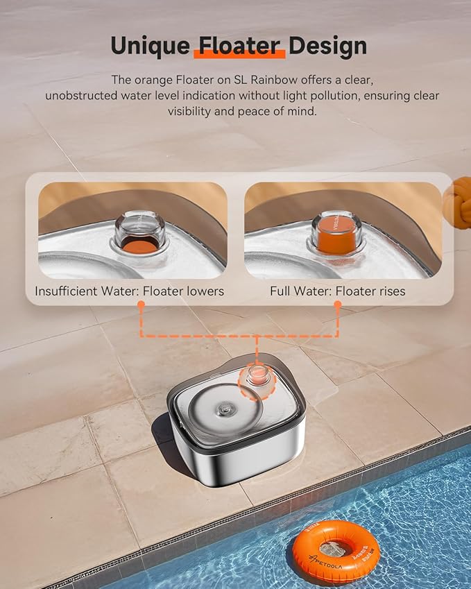 Cat Water Fountain Stainless Steel,4.5L/158oz Wired Cat Water Dispenser,Wired Pet Water Fountains for Cats Indoor,Quiet Dog Water Bowl,Colorful Water Level Float, Gray - FS10