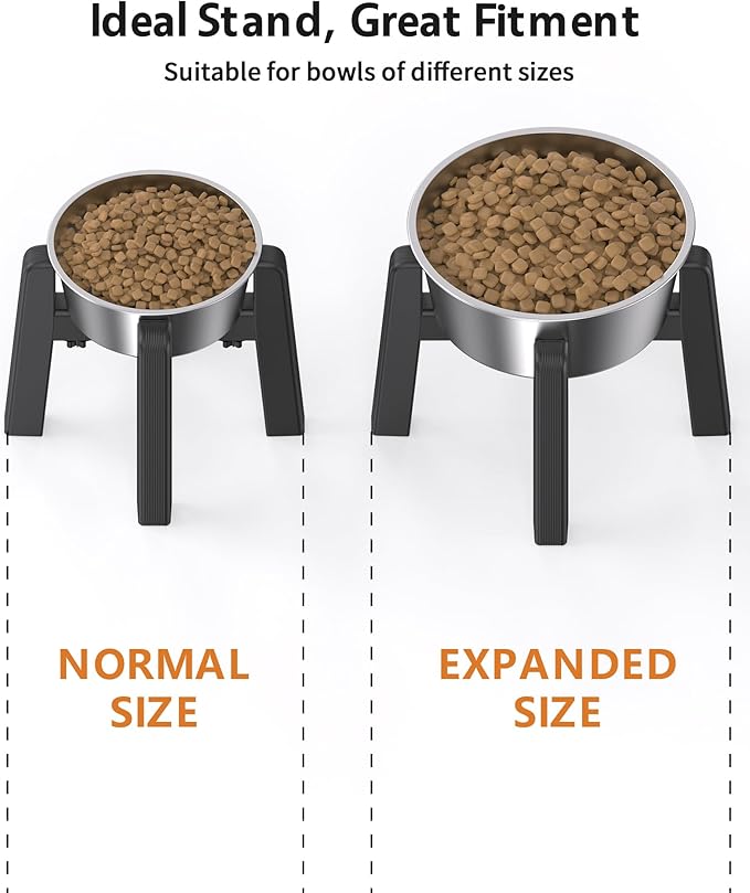 CZPET Dog Bowl Stand, 51 oz Large Capacity Raised Elevated Dog Food/Water Stainless Steel Feeder, Size Adjustable & Anti-Slip Stand for Medium Dogs (2 Pack)