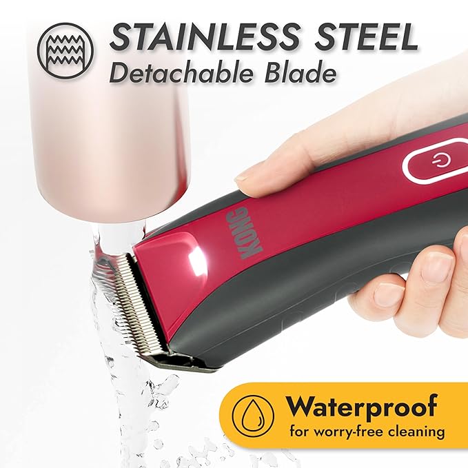 KONG 3-Speed Cordless-Corded Dog Clipper Kit – Stainless Steel Blade, Waterproof, LED Spotlight, Use-While-Charging, 6 Guide Combs, Ergonomic Handle – Red/Gray, All Coat Types