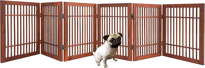 Pet Dog Gate Strong and Durable Freestanding Folding Acacia Hardwood Portable Wooden Fence Indoors or Outdoors by Urnporium (Brown Pet Gate, 6 Panel 24" Tall)