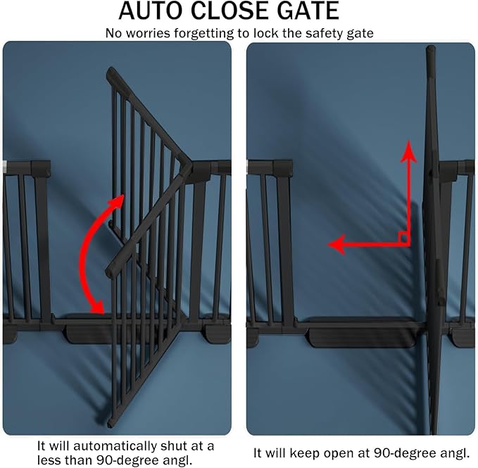 51 Inch Extra Tall Baby Gate Auto Close Cat Gate Adjustable 29.92"-43" Wide Pressure Mounted Pet Gate for Doorways,Stairs, House (Black, 51.18 inch)