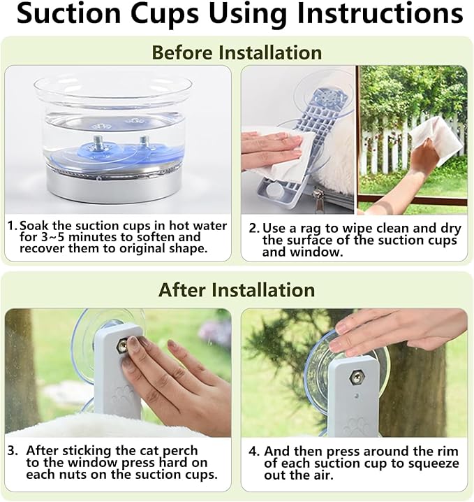 AMOSIJOY Cordless Cat Window Perch, Cat Hammock for Wall with 4 Suction Cups, Anchor&Screw for Two Ways of Installation, Solid Metal Frame and Reversible Cover, Foldable Cat Beds for Indoor Cats