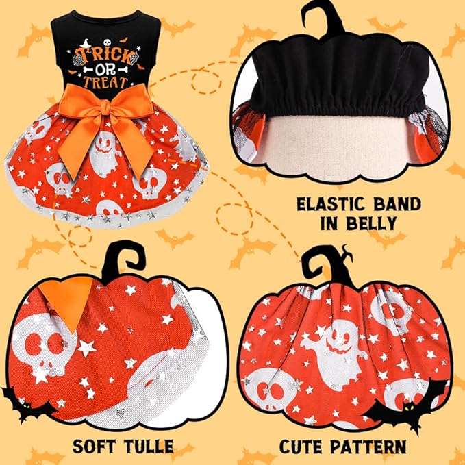 Dog Halloween Costumes Dog Dress Halloween Costumes for Dogs Funny Puppy Dress with Bow for Small Medium Large Dogs Pumpkin Witch Bat Pet Costume Halloween