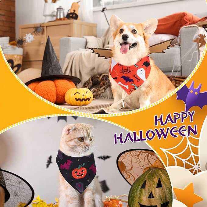 Abbylike 100 Pcs Halloween Dog Bandanas Bulk Pumpkin Bandanas for Dogs Triangle Kerchief Bibs Scarf Set for Pet Halloween Costume Photo Props Accessories Pet Shops, 25 Styles (31.5 x 21.7 x 21.7)