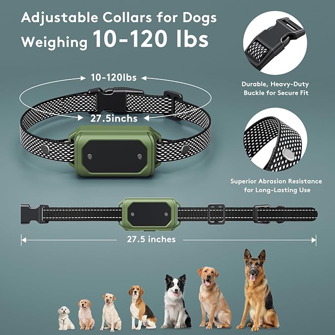Wireless Dog Fence & Training Collar – Waterproof Electric Fence System with Remote, Pet Containment, Adjustable Range 33–1000ft, Safe Shock/Vibration/Beep Modes (Green)