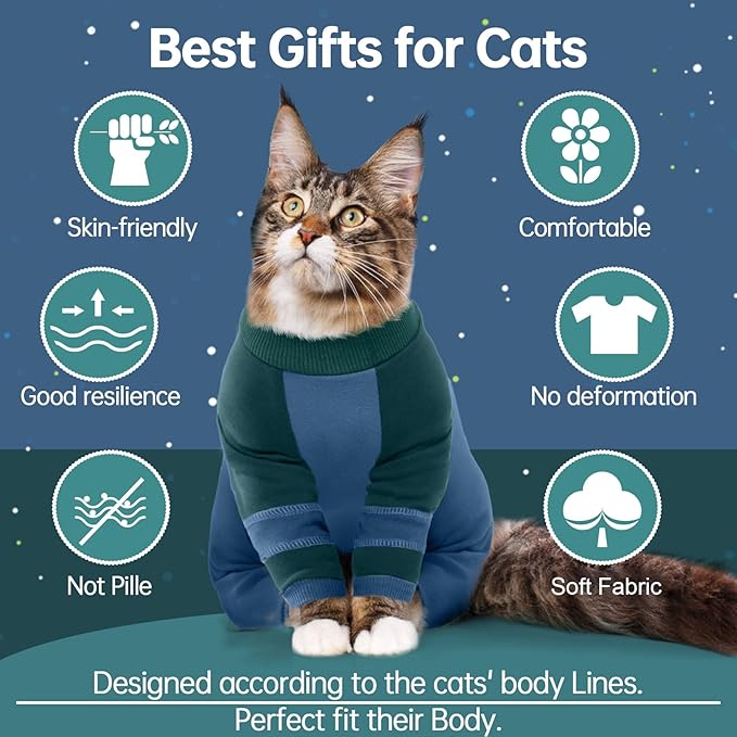 Sticky Hair Cat Clothes, Four-Leg Long Sleeve Cat Pajamas, Prevent Fur Shedding Kitten Onesie Shirts, Surgery Recovery Suit for Male Female, Wound Protection & Preventing Licking