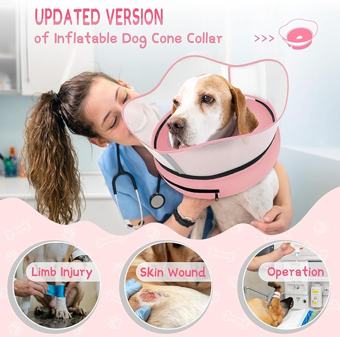Supet Raised Inflatable Dog Cone Collar to Stop Licking, Soft Dog Cone Alternative After Surgery, Pet Neck Donut Collar for Small Medium Large Dogs