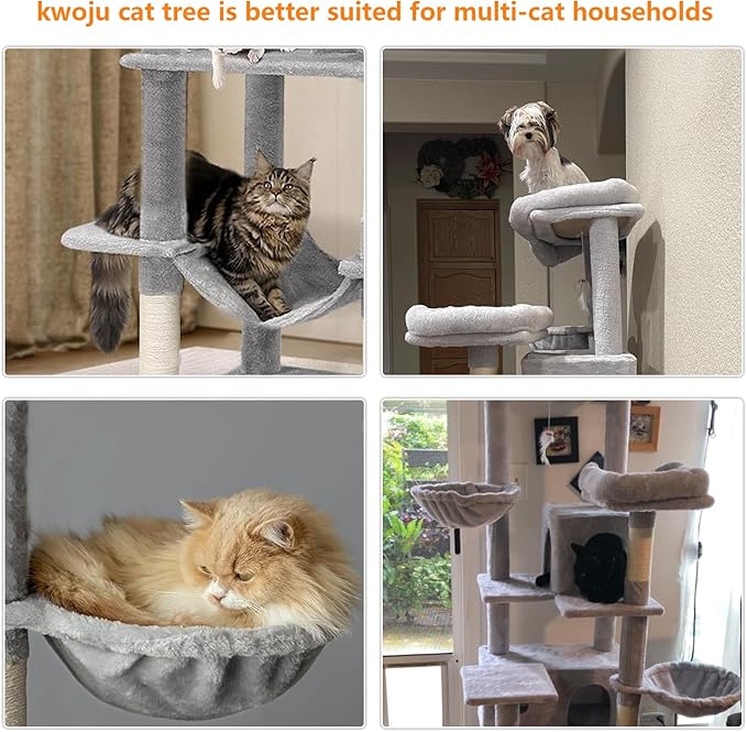 68 Inches Multi-Level Large and Tall Cat Tree Tower for Indoor Cats/Removable Pad/Cat Condo/Sisal Scratching Posts/Hammock/Cat Activity Center/Wide Base