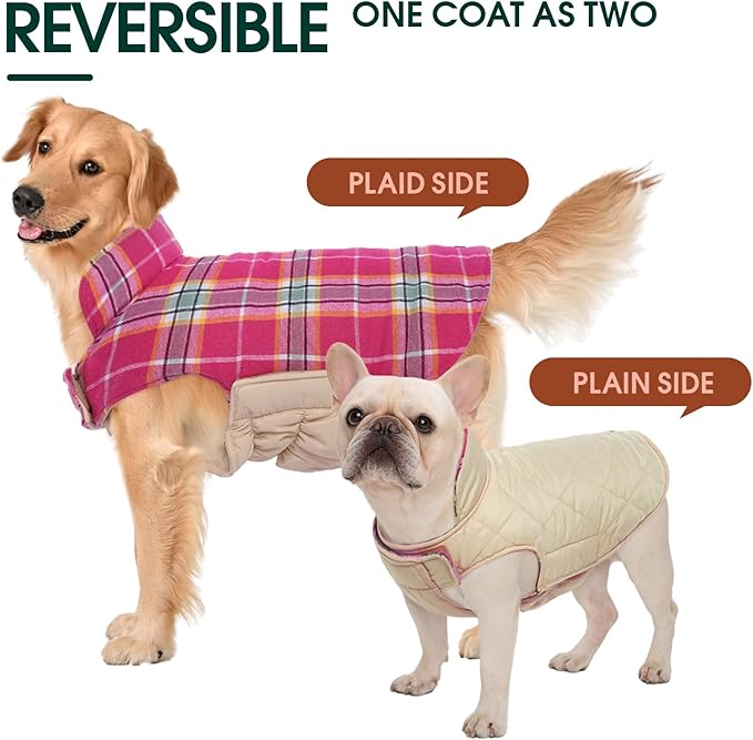 Kuoser Warm Dog Coat, Waterproof Dog Jacket for Extra Large Dogs, Adjustable Durable XXXL Doggie Winter Coat Reversible Puppy Cold Weather Apparel for Large Breed, Rose 3XL