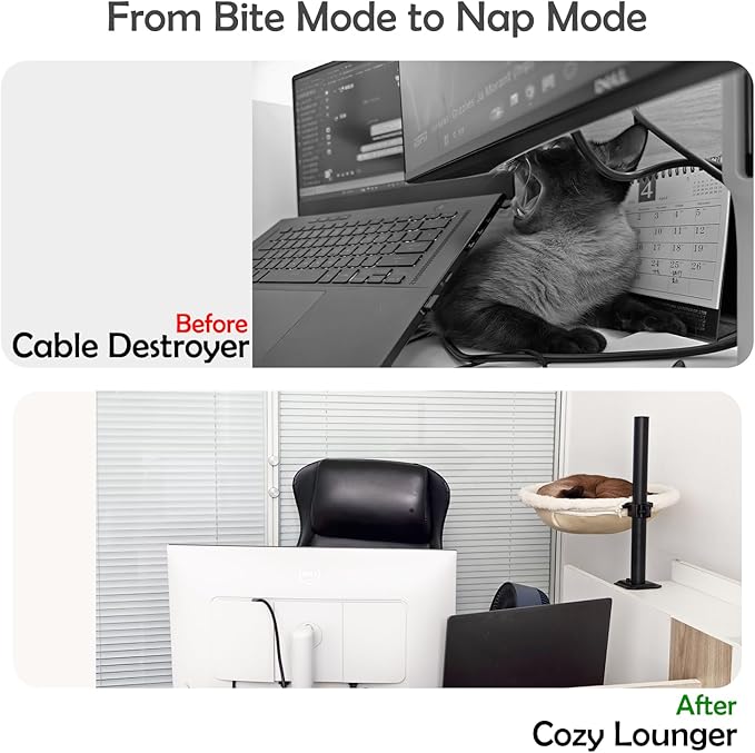 Cat Desk Bed - 360° Rotating & Height Adjustable, Cat Bed for Desk with Hammock, Sturdy Cats Bed for Desk with Removable Washable Cover, Supports Up to 50lbs, for Indoor Cats (14", Plush)