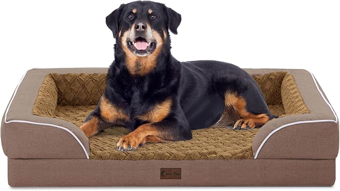 Orthopedic XL Dog Beds, Waterproof Memory Foam Big Pet Bed for Extra Large Sized Dogs 45x35Inch, Non-Slip Bottom and Egg-Crate Foam Dog Couch Bed with Washable Removable Cover, Brown