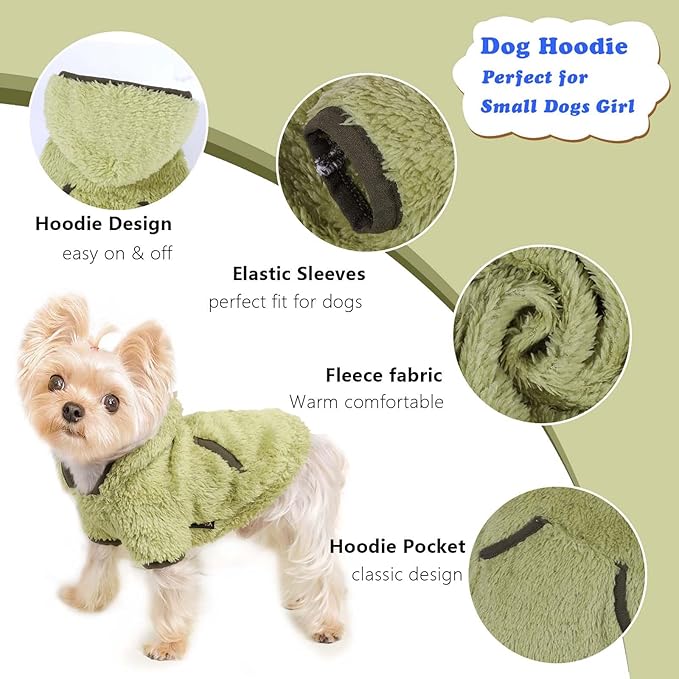 Dog Sweater Dog Winter Clothes for Small Dogs Boy Girl Pet Hoodies Puppy Cold Weather Coats Fall Doggie Sweatshirt for Chihuahua Yorkie Cat Sweater Costumes (Green, XX-Small)