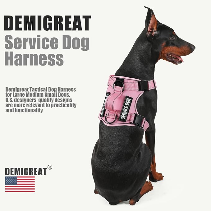 Demigreat Dog Harness, Reflective Vest with 5 Patches, Adjustable Soft Oxford, Inner Mesh, Prevent Pulling, Easy Control for Small Medium Large Dogs