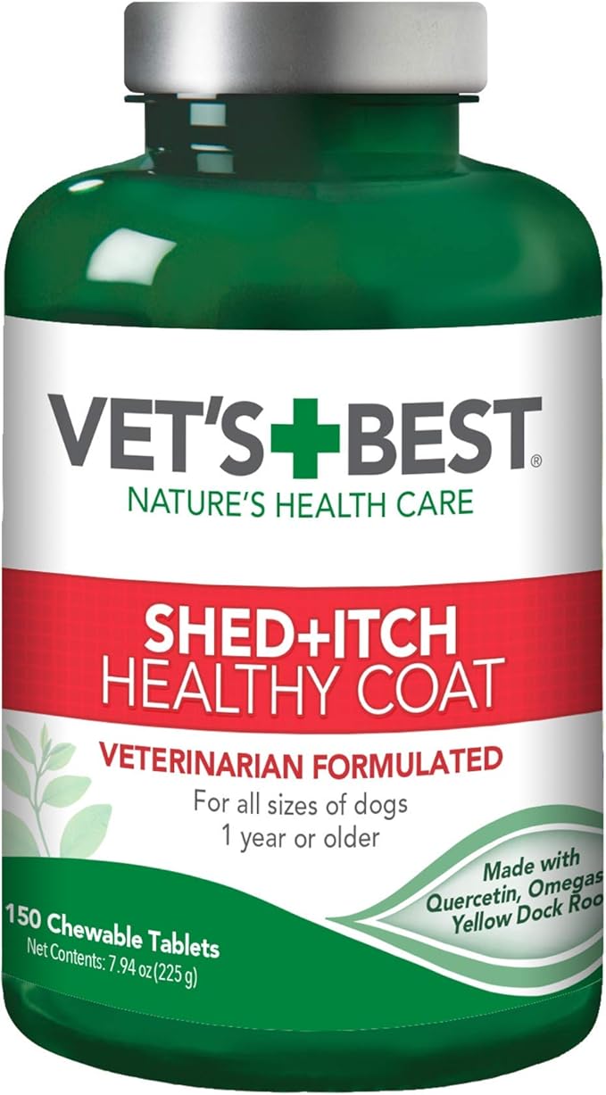Vet's Best Healthy Coat Shed & Itch Relief for Dogs, Relieve Dogs Skin Irritation and Shedding Due to Seasonal Allergies or Dermatitis, 150 Chewable Tablets