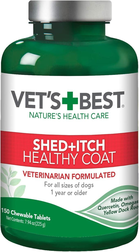 Vet's Best Healthy Coat Shed & Itch Relief for Dogs, Relieve Dogs Skin Irritation and Shedding Due to Seasonal Allergies or Dermatitis, 150 Chewable Tablets