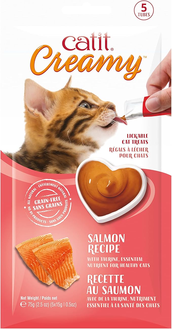 Catit Creamy Lickable Cat Treat – Hydrating and Healthy Treat for Cats of All Ages - Salmon, 5-Pack