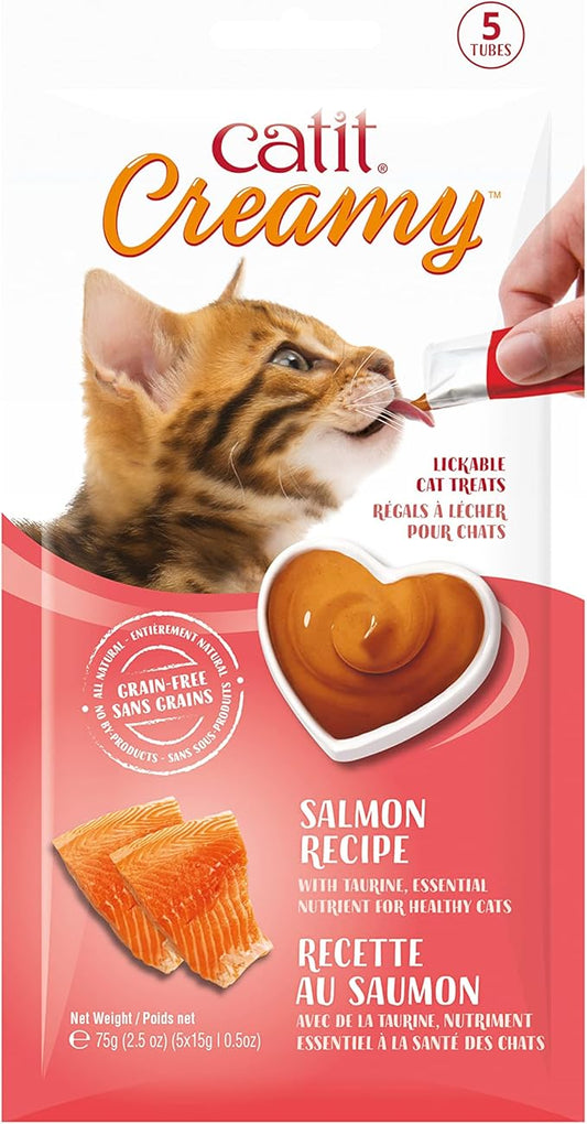 Catit Creamy Lickable Cat Treat – Hydrating and Healthy Treat for Cats of All Ages - Salmon, 5-Pack