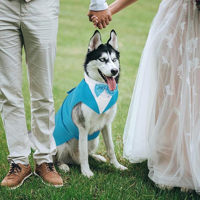 Kuoser Dog Tuxedo for Large Dogs, Pet Wedding Outfit with Bow Tie, Dog Suit and Bandana Set Formal Dogs Tux Pet Costume Halloween Christmas Outfit for Birthday Party Cosplay