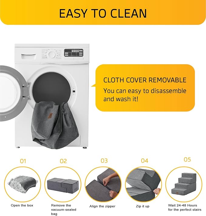 Dog Stairs for High Bed, Dog Steps for Bed Couch Sofa, 35D Foam Extra Wide Pet Steps for Small Dogs and Cats, Pet Stairs with Non-Slip Bottom Grey, 4 Steps