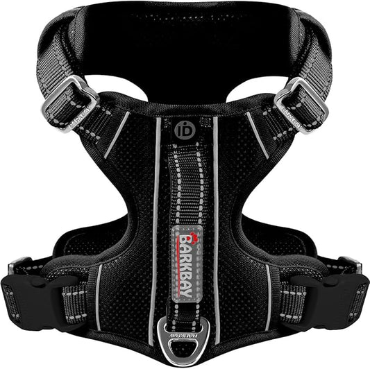 BARKBAY Dog Harness No Pull with ID Tag Pocket - Heavy Duty, Reflective, Easy Control for Large Dogs(Black,XL)